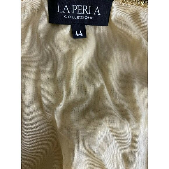 La Perla Dress Size 44 Large Women's 3/4 Sleeve Gold Sequin Open Back Mini Dress - Picture 4 of 6